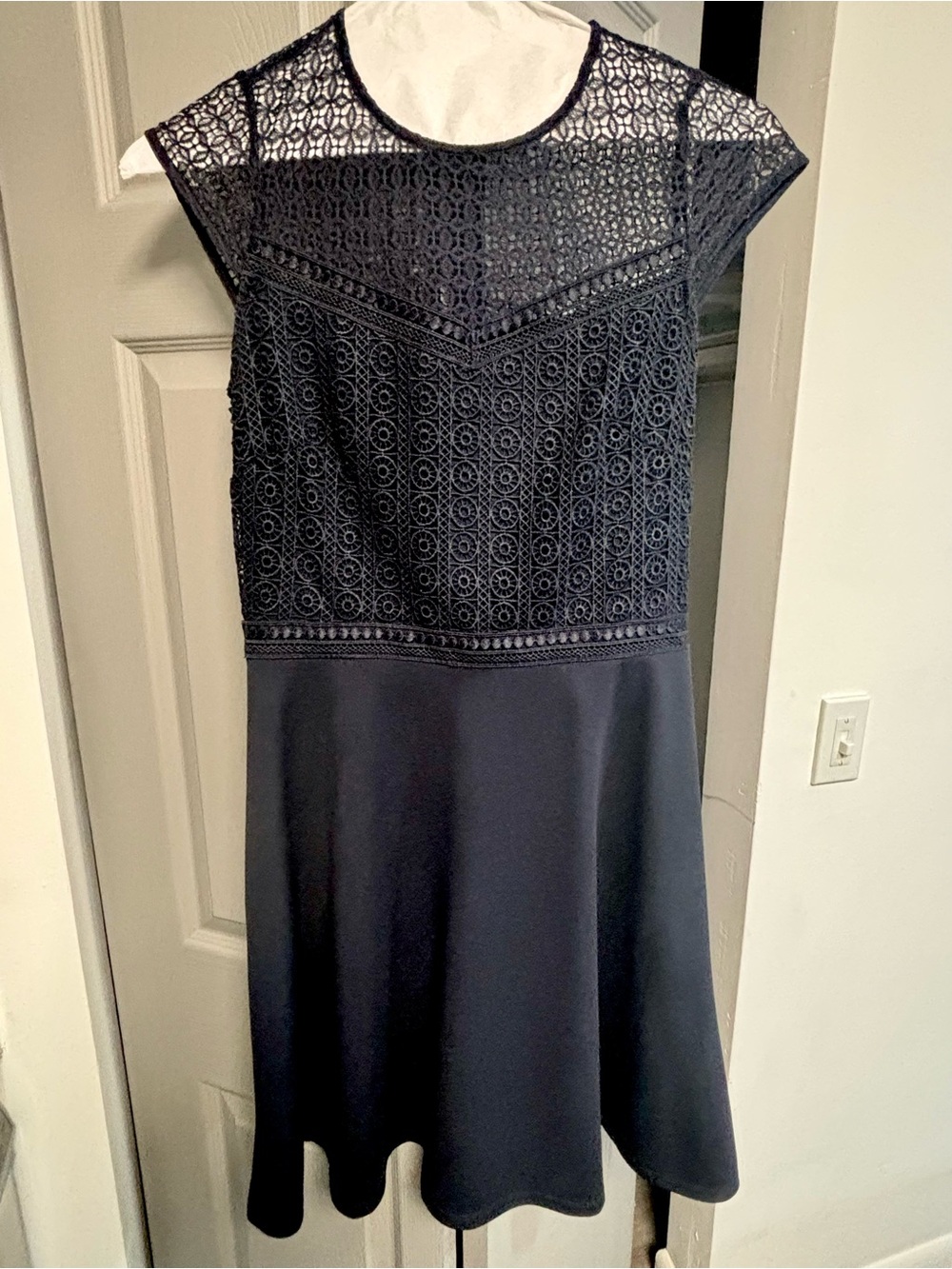 Elegant Navy Lace-Top Fit & Flare Dress